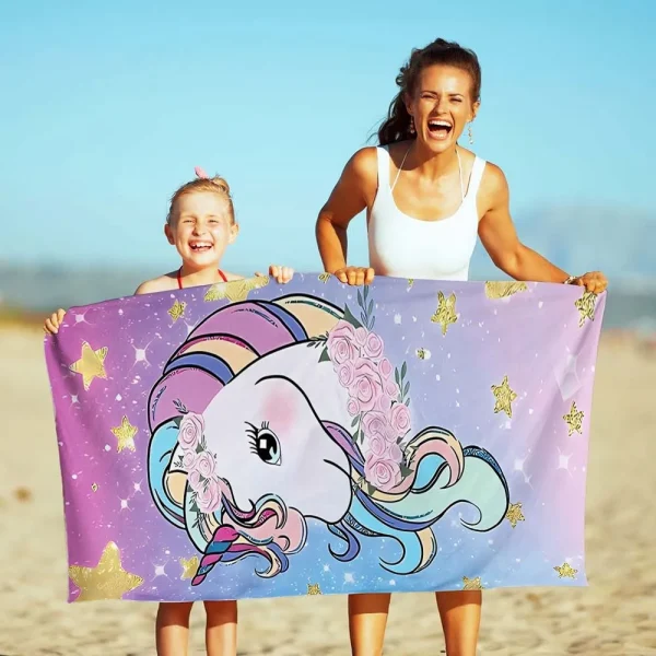 1PC Cartoon Unicorn Pattern Beach Towel, Lightweight, Absorbent, Large Size, for Bathing, Outdoor,Travel, Beach Accessories 1