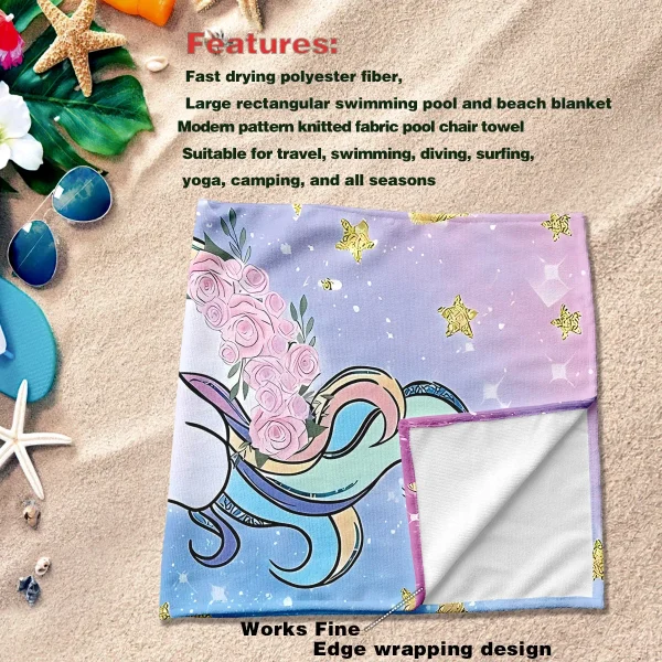 1PC Cartoon Unicorn Pattern Beach Towel, Lightweight, Absorbent, Large Size, for Bathing, Outdoor,Travel, Beach Accessories 6