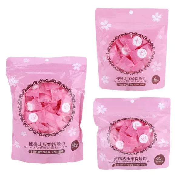 50pcs Mini Portable Travel Dry Compressed Coin Disposable Face Towel Baby Wipes Tablet Travel Tissue Cleansing Face Papper 6