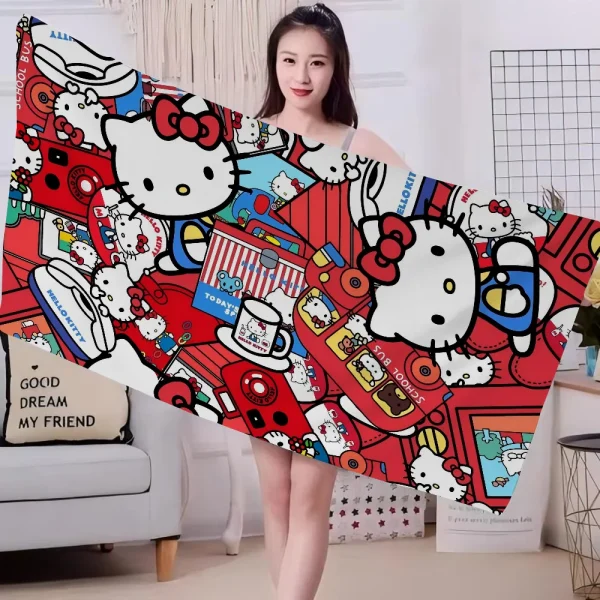 Hello K-Kitty Microfiber Beach Towel Absorbent Quick Dry Soft Yoga Swimming Resort Mountain Climbing Towel 3