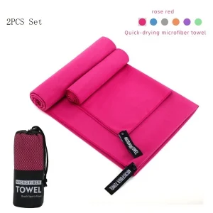 2PC Set Solid Microfiber Gym Towel Perfect Travel Sports Camping Beach Towels  Fast Drying Super Absorbent Swimming Bath Towel 1
