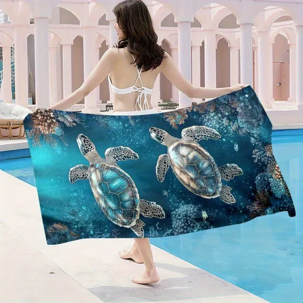 Beach towel sea turtle underwater pattern sunscreen windproof suitable for beach pool camping travel beach blanket 2