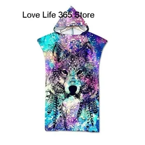 Wolf Large Beach Towel Bath Towel Quick Dry Towels Hooded Cloak Wetsuit Adult Child Parent-Child Poncho Bathrobe for Swim Surf 1