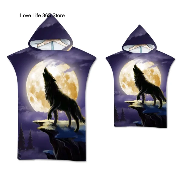 Wolf Large Beach Towel Bath Towel Quick Dry Towels Hooded Cloak Wetsuit Adult Child Parent-Child Poncho Bathrobe for Swim Surf 4