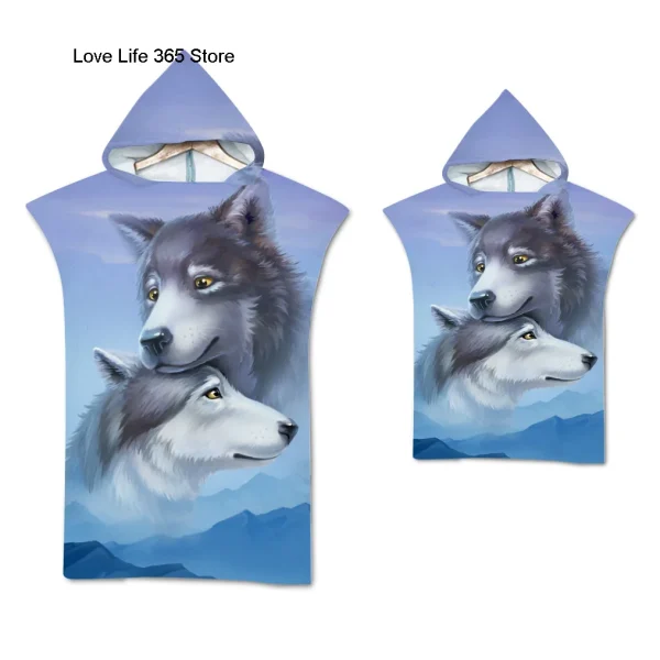 Wolf Large Beach Towel Bath Towel Quick Dry Towels Hooded Cloak Wetsuit Adult Child Parent-Child Poncho Bathrobe for Swim Surf 5