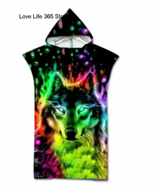 Wolf Large Beach Towel Bath Towel Quick Dry Towels Hooded Cloak Wetsuit Adult Child Parent-Child Poncho Bathrobe for Swim Surf 6
