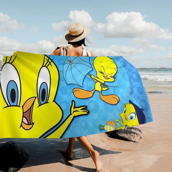 Yellow Cartoon T-Tweetys Bird Microfiber Blanket Quick Dry Beach Towels Oversized Printing Super Absorbent Pool Towel Blanket 1