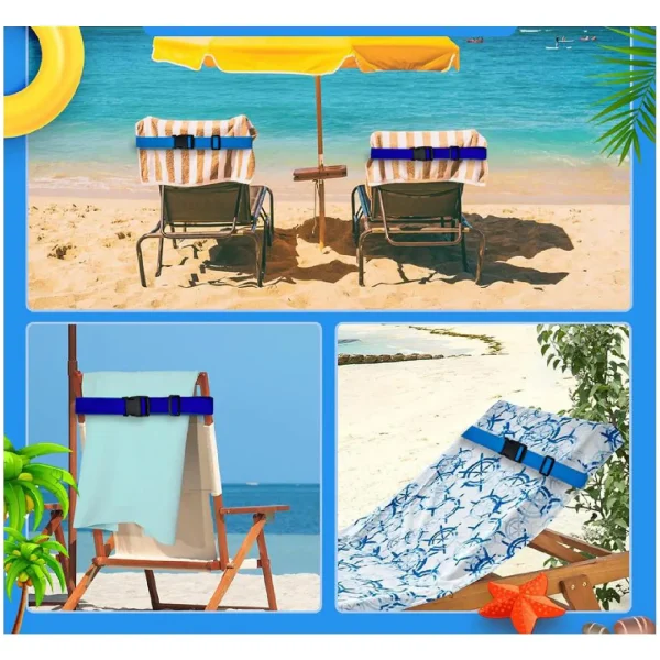 2x Beach Chairs Extendable Towel Bands Towel Holder Clips Portable Multifunction Accessories Replacement for Holiday Beach 4