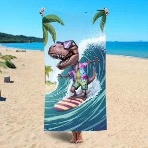 Dinosaur Pattern Beach Towel, Digital Printing Thin Quick-Dry Anti-Sand Microfiber Lightweight for Swim Yoga Travel Gym Gift 1