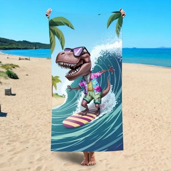 Dinosaur Pattern Beach Towel, Digital Printing Thin Quick-Dry Anti-Sand Microfiber Lightweight for Swim Yoga Travel Gym Gift 1