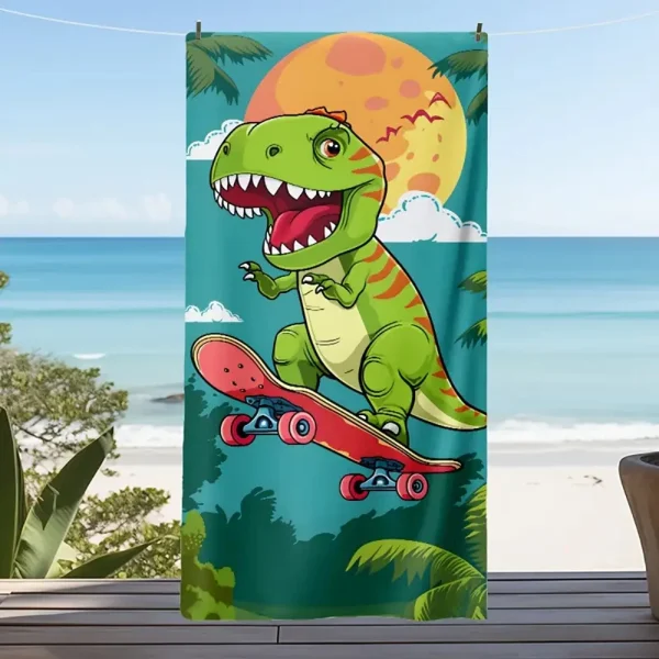 Dinosaur Pattern Beach Towel, Digital Printing Thin Quick-Dry Anti-Sand Microfiber Lightweight for Swim Yoga Travel Gym Gift 2
