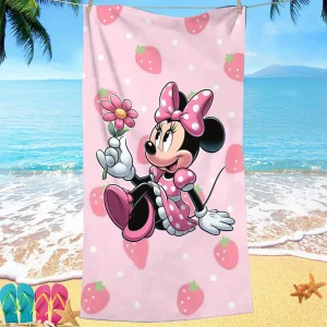 Minnie Strawberry Custom Beach TowelMicrofiber terry bath towels for yoga, travel, swimming, fitness and camping 1