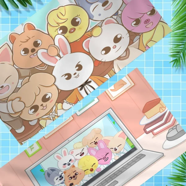 Hot Kpop Stray Kids Skzoo Beach Towel Cartoon Cute Summer Kids Large Bath Pool Beach Towel Microfiber Absorbent Swimming Travel 1