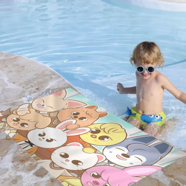 Hot Kpop Stray Kids Skzoo Beach Towel Cartoon Cute Summer Kids Large Bath Pool Beach Towel Microfiber Absorbent Swimming Travel 3