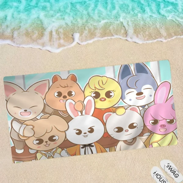 Hot Kpop Stray Kids Skzoo Beach Towel Cartoon Cute Summer Kids Large Bath Pool Beach Towel Microfiber Absorbent Swimming Travel 6