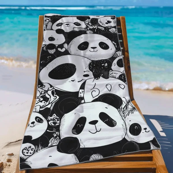 Beach Towel With Cute Panda Doodles Cartoon Beach Towel Design Sports Travel  Swim Pool Yoga More Suitable for Summer 2