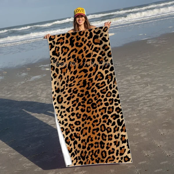 Microfiber Beach Towel Leopard Pattern Quick Dry Bath Towel Sandproof Summer Swimming Washcloth Bath Bathroom Decor ﻿ 2