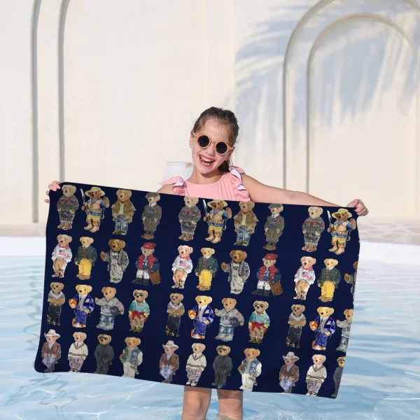 Cute Teddy Bear Happy Microfiber Beach Towel Absorbent Quick Dry Soft Yoga Swimming Resort Mountain Climbing Towel 1