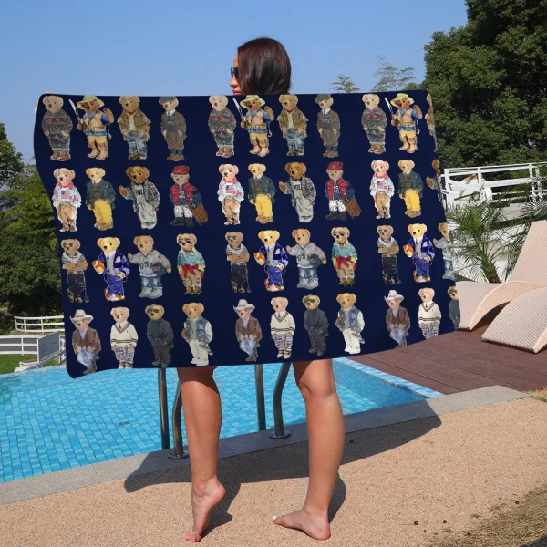 Cute Teddy Bear Happy Microfiber Beach Towel Absorbent Quick Dry Soft Yoga Swimming Resort Mountain Climbing Towel 2