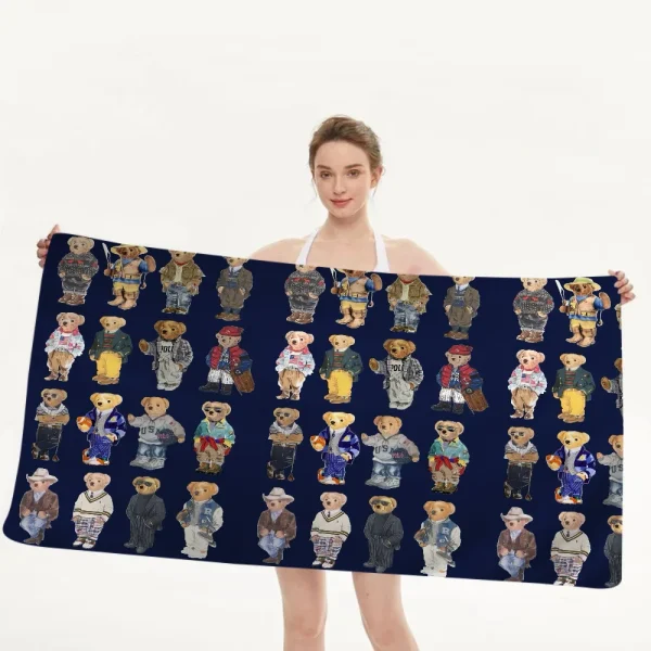 Cute Teddy Bear Happy Microfiber Beach Towel Absorbent Quick Dry Soft Yoga Swimming Resort Mountain Climbing Towel 5