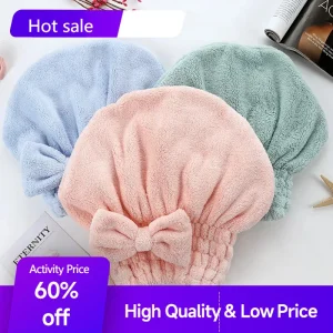 Bamboo Hair Towel Wrap,Microfiber Hair Drying Shower Turban with Bowknot,Absorbent Quick Dry Hair Towels for Women Anti Frizz 1