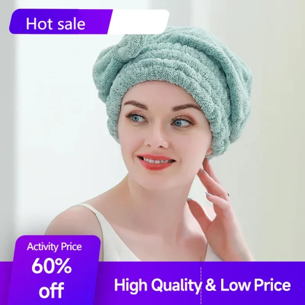 Bamboo Hair Towel Wrap,Microfiber Hair Drying Shower Turban with Bowknot,Absorbent Quick Dry Hair Towels for Women Anti Frizz 2