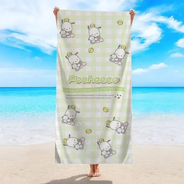 Cute Pochacco Beach Towel by the PoolMicrofiber terry bath towels for yoga, travel, swimming, fitness and camping 1