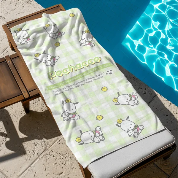 Cute Pochacco Beach Towel by the PoolMicrofiber terry bath towels for yoga, travel, swimming, fitness and camping 2