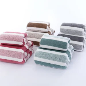 Striped Pattern Towel Set Soft Hand Towel Bath Towel Quick Drying Absorbent Towels For Bathroom 1