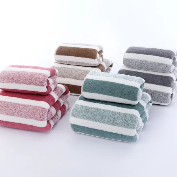 Striped Pattern Towel Set Soft Hand Towel Bath Towel Quick Drying Absorbent Towels For Bathroom 1