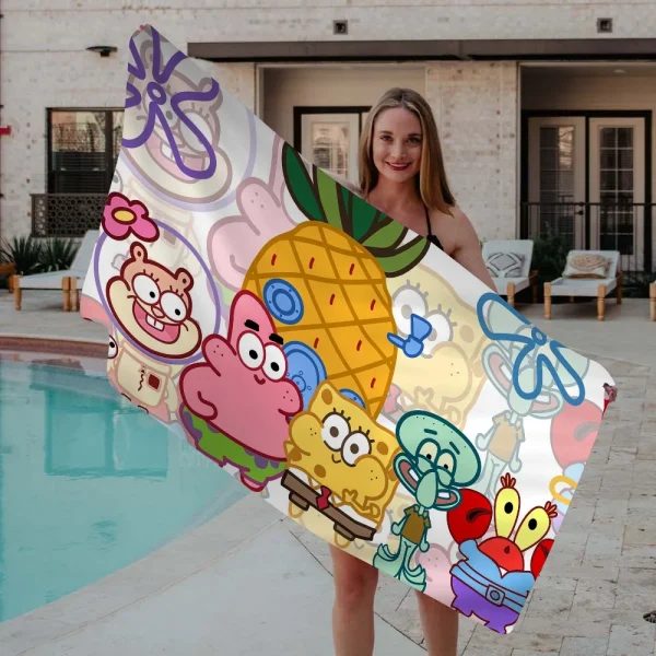 Sponge-Bobs Face Big Microfiber Beach Towels Quick Dry Towel Sand Beach Towels Pool Towel For Travel Swim Pool Yoga 2