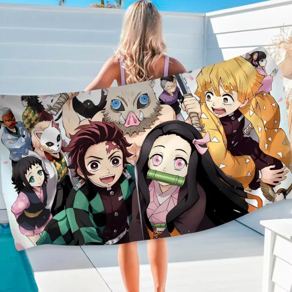 Demon Slayer Towel Pool Beach Towel Gift For Portable Quick Dry Sand Outdoor Travel Swimming Blanket Thin Mat Sports Bath Towels 1