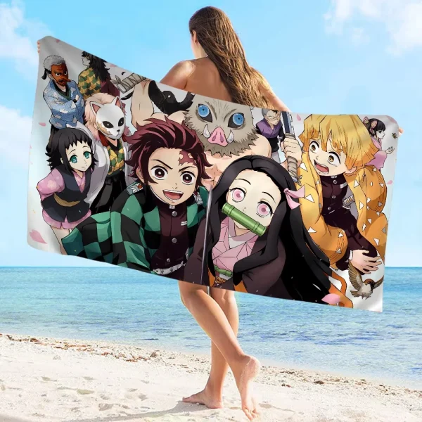 Demon Slayer Towel Pool Beach Towel Gift For Portable Quick Dry Sand Outdoor Travel Swimming Blanket Thin Mat Sports Bath Towels 3