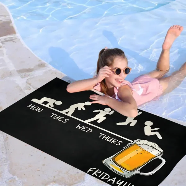 Drinking Beer Printed Microfiber Blanket Quick Drying Beach Towels Oversized Printing Super Absorbent Pool Towel Blanket 3