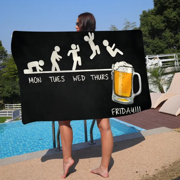 Drinking Beer Printed Microfiber Blanket Quick Drying Beach Towels Oversized Printing Super Absorbent Pool Towel Blanket 4