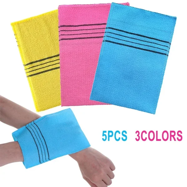 5Pcs Exfoliating Bath Pad Towels Set Korean Italy Asian Exfoliating Bath Washcloth Body Scrub Shower Soft Polyester Cotton 2
