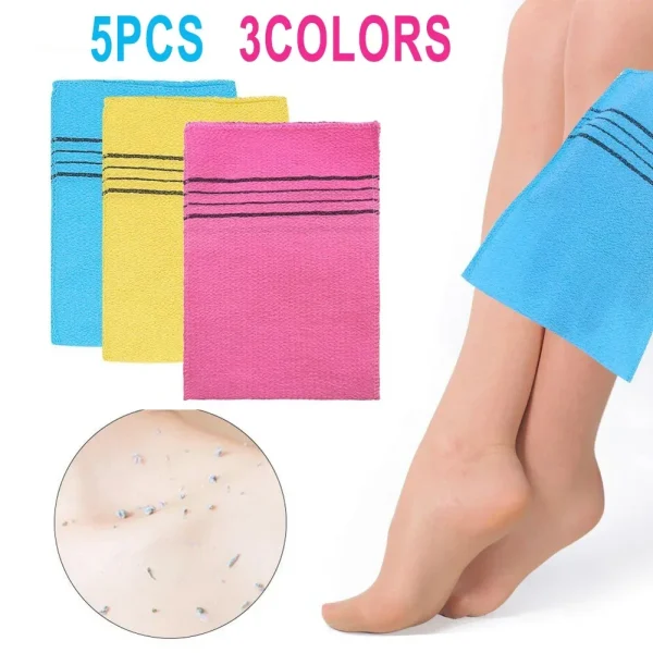 5Pcs Exfoliating Bath Pad Towels Set Korean Italy Asian Exfoliating Bath Washcloth Body Scrub Shower Soft Polyester Cotton 3
