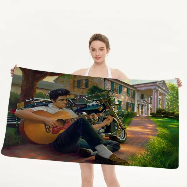 E-Elvis Presley Bath Towel Microfiber Soft Water Absorbing Breathable For Girl Kids Decorative Cartoon Beach Towel 1