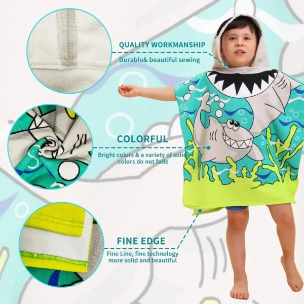 New Princess Dinosaur Microfiber Beach Hooded Towels Children Cute Cartoon Cloak Animal Printed Quick Drying Swimming Sea Boy 2