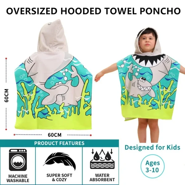 New Princess Dinosaur Microfiber Beach Hooded Towels Children Cute Cartoon Cloak Animal Printed Quick Drying Swimming Sea Boy 3