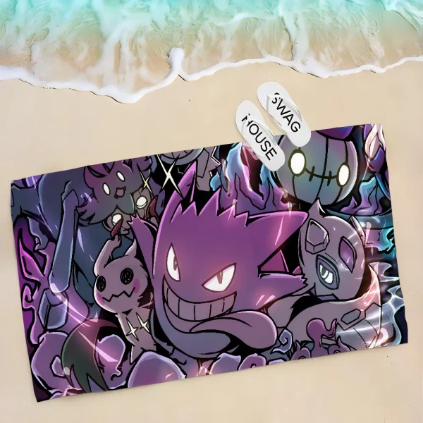 1pc P-Pokemon-Gengar Grande Towel Microfiber Beach Towel Quick Dry Kids Beach Blanket Soft Unisex Camping Pool Towel 2