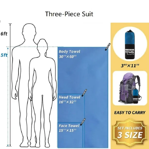 3PCS Set Of Sports Microfiber Quick Dry Towel Portable Ultralight Absorbent Towel For Swimming Gym Fitness Yoga Beach Travel 2