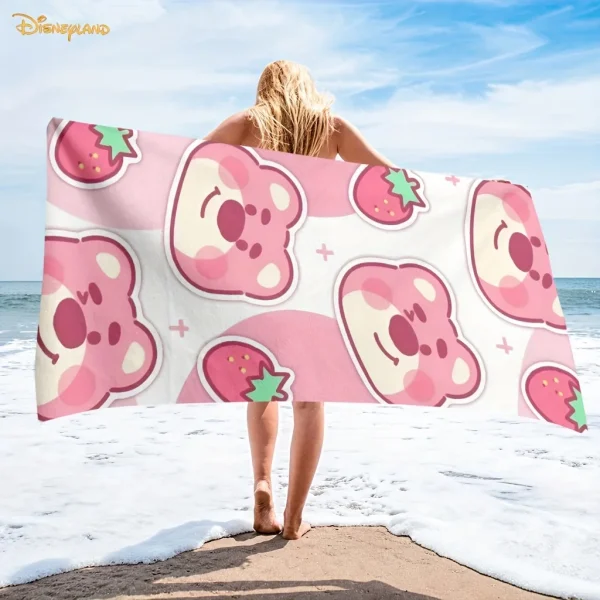 1pc Disney Lotso Bear Beach Quick Dry with Strawberry Flower Cartoon Pattern Soft Rectangular Bath Towel for Pool Beach Bathroom 1