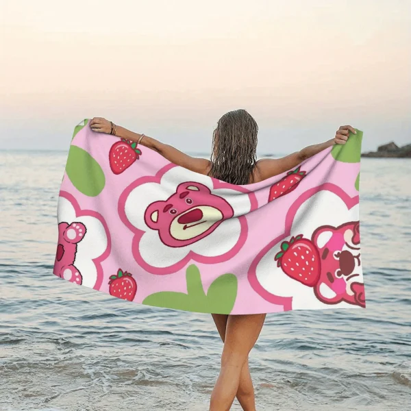 1pc Disney Lotso Bear Beach Quick Dry with Strawberry Flower Cartoon Pattern Soft Rectangular Bath Towel for Pool Beach Bathroom 2