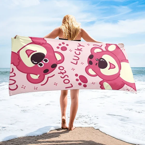 1pc Disney Lotso Bear Beach Quick Dry with Strawberry Flower Cartoon Pattern Soft Rectangular Bath Towel for Pool Beach Bathroom 3