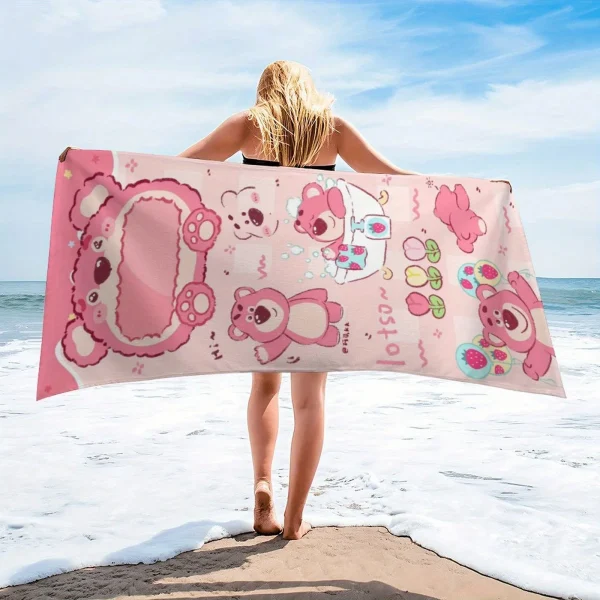 1pc Disney Lotso Bear Beach Quick Dry with Strawberry Flower Cartoon Pattern Soft Rectangular Bath Towel for Pool Beach Bathroom 4