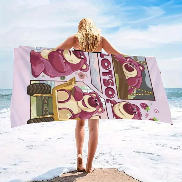 1pc Disney Lotso Bear Beach Quick Dry with Strawberry Flower Cartoon Pattern Soft Rectangular Bath Towel for Pool Beach Bathroom 5
