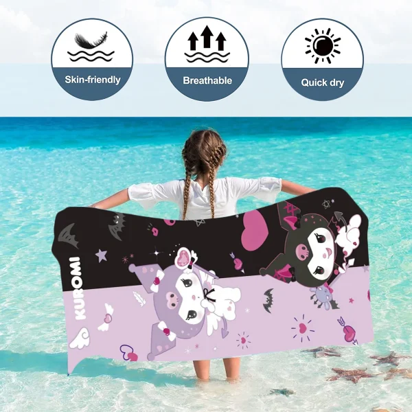 Kuromi Towels Quick Dry Microfiber Large Sanrio Soft Skin-Friendly Boys Girls Shower Cute Beach Bathroom 1