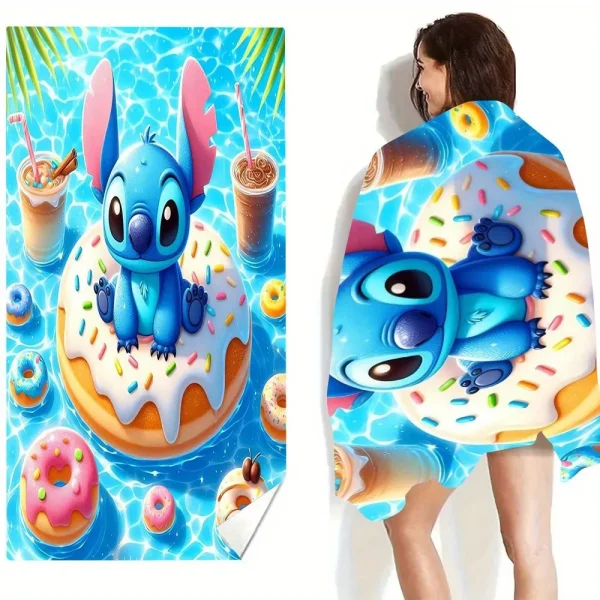 Stitch on a Donut Beach Towel: Fun and Colorful for Summer! Suitable for towels, bath towels, beach towels, gifts 3