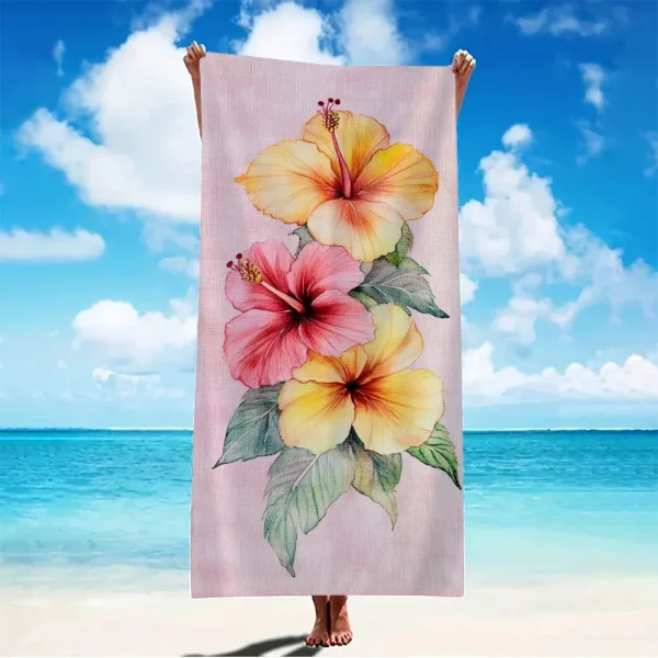 Vibrant Floral Beach Towel Beach Towel Vibrant Soft Pink Hibiscus Design Yoga Swimming Running Beach Pool Yoga Accessory 2